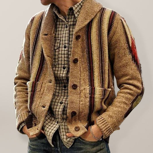 Autumn and winter long sleeve jacquard sweater lapel outer wear sweater jacket men Shello's Creative Boutique