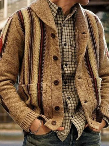 Autumn and Winter Long Sleeve Jacquard Sweater Lapel Outer Wear Sweater Jacket for Men - Shello's Creative Boutique