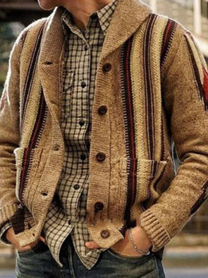 Autumn and Winter Long Sleeve Jacquard Sweater Lapel Outer Wear Sweater Jacket for Men - Shello's Creative Boutique