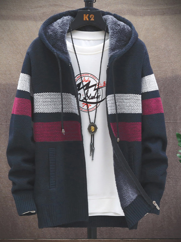 Fleece sweater cardigan Contrast color jacket youth slim fit trendy hooded jacket Shello Creative Boutique