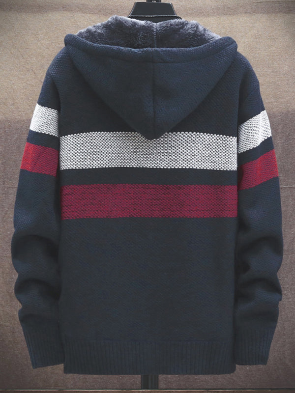 Fleece sweater cardigan Contrast color jacket youth slim fit trendy hooded jacket Shello Creative Boutique