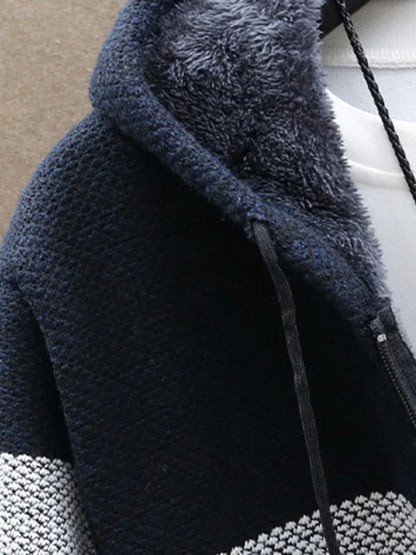 Fleece Sweater Cardigan Contrast Color Hooded Jacket - Shello's Creative Boutique