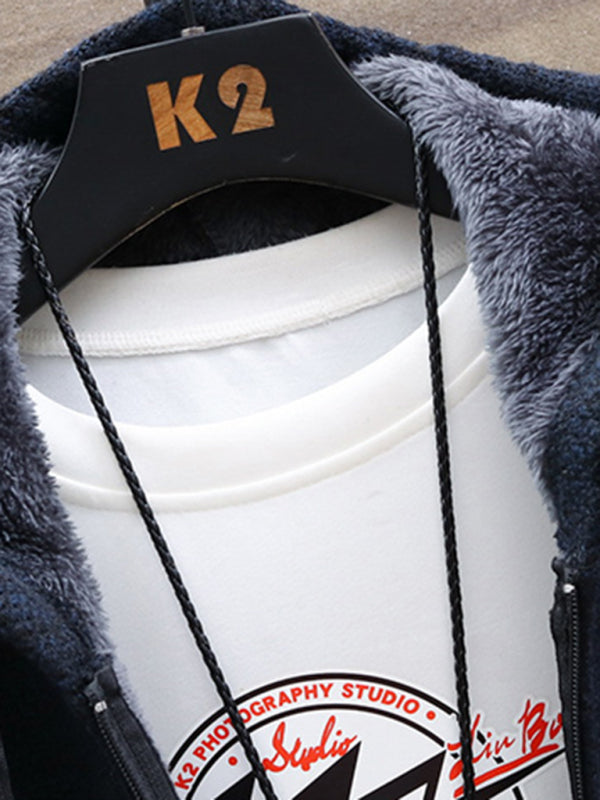 Fleece sweater cardigan Contrast color jacket youth slim fit trendy hooded jacket Shello Creative Boutique