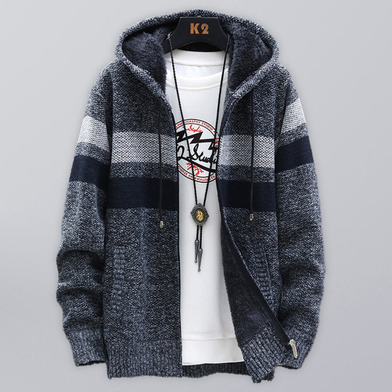 Fleece sweater cardigan Contrast color jacket youth slim fit trendy hooded jacket Shello Creative Boutique