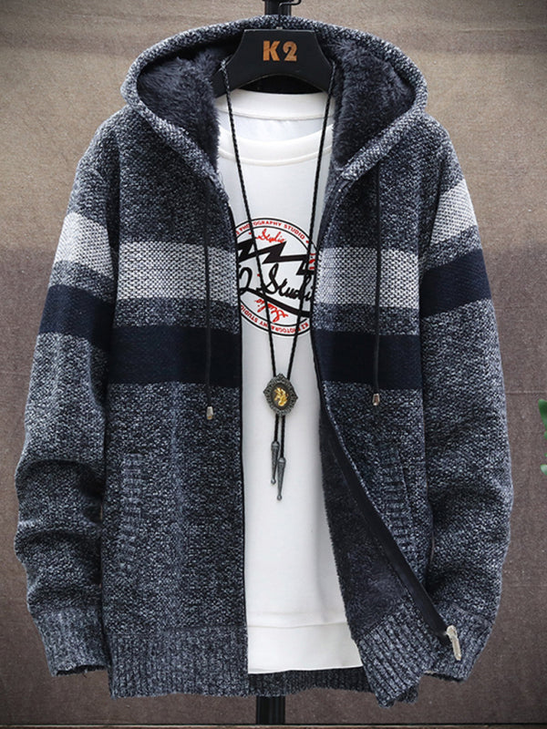 Fleece sweater cardigan Contrast color jacket youth slim fit trendy hooded jacket Shello Creative Boutique