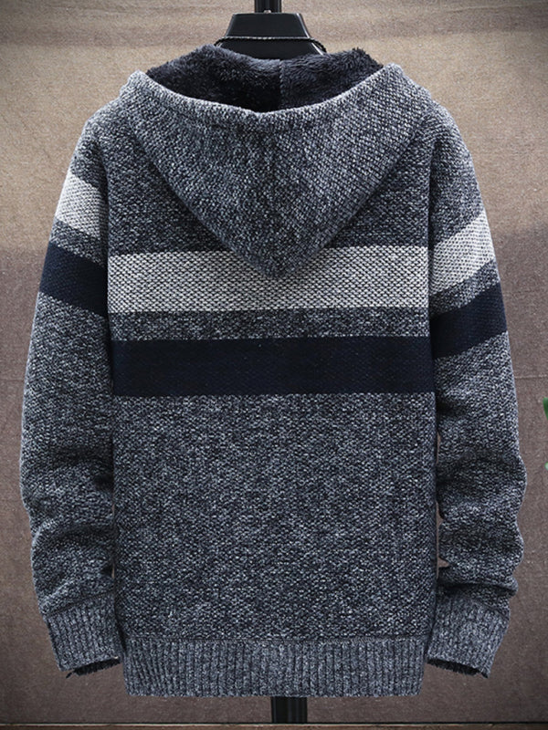 Fleece sweater cardigan Contrast color jacket youth slim fit trendy hooded jacket Shello Creative Boutique