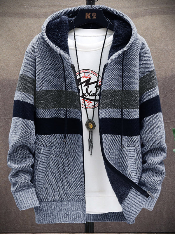 Fleece sweater cardigan Contrast color jacket youth slim fit trendy hooded jacket Shello Creative Boutique