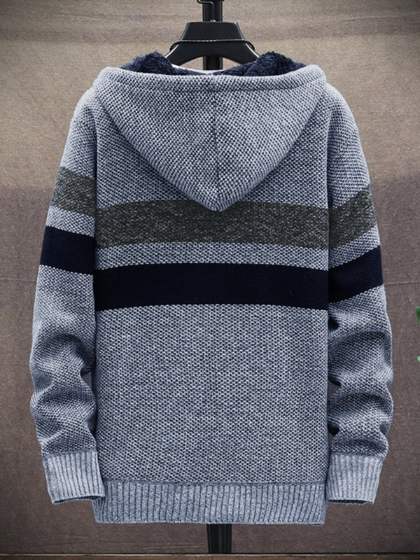 Fleece sweater cardigan Contrast color jacket youth slim fit trendy hooded jacket Shello Creative Boutique