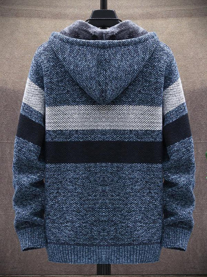 Fleece Sweater Cardigan Contrast Color Hooded Jacket - Shello's Creative Boutique