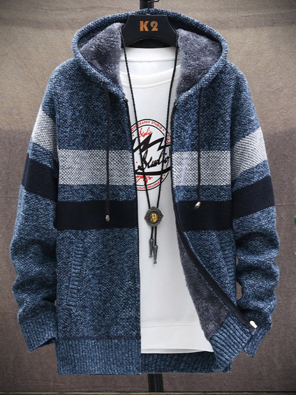 Fleece sweater cardigan Contrast color jacket youth slim fit trendy hooded jacket Shello Creative Boutique