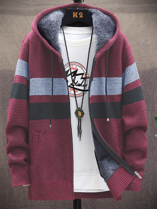 Fleece sweater cardigan Contrast color jacket youth slim fit trendy hooded jacket Shello Creative Boutique