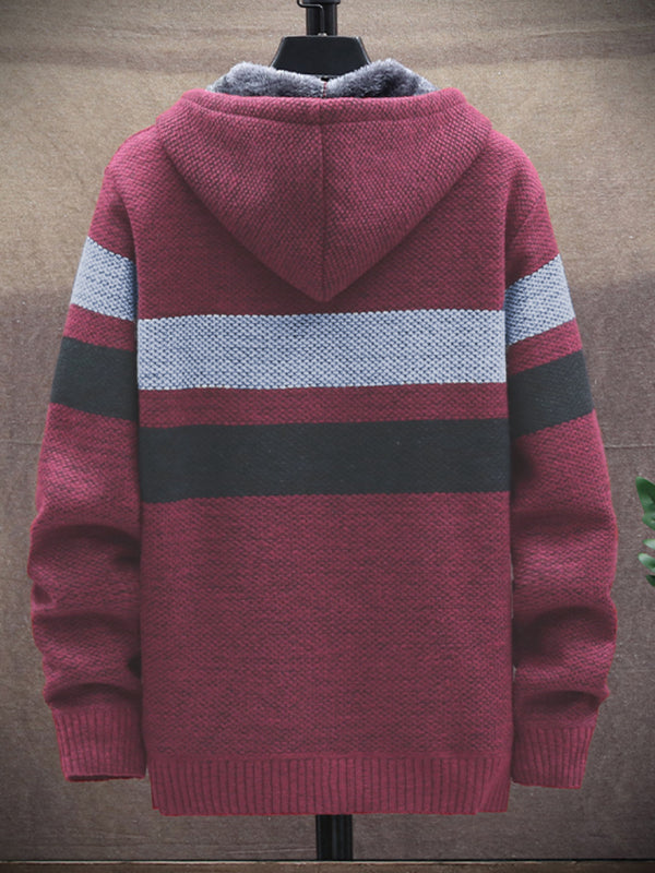 Fleece sweater cardigan Contrast color jacket youth slim fit trendy hooded jacket Shello Creative Boutique