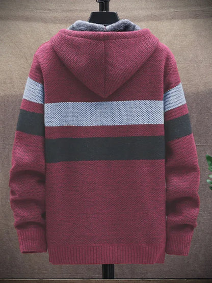 Fleece Sweater Cardigan Contrast Color Hooded Jacket - Shello's Creative Boutique