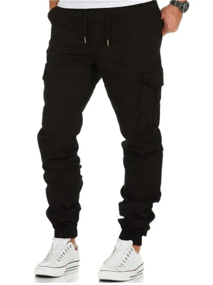 Men's Solid Color Cargo Pocket Drawstring Casual Trousers - Shello's Creative Boutique
