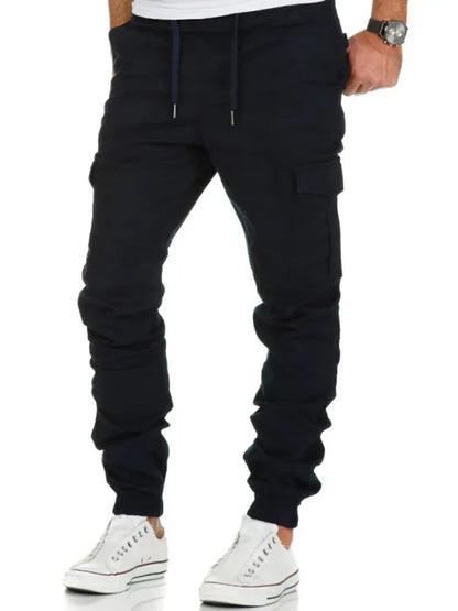Men's Solid Color Cargo Pocket Drawstring Casual Trousers - Shello's Creative Boutique