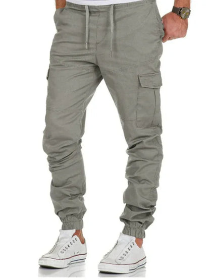 Men's Solid Color Cargo Pocket Drawstring Casual Trousers - Shello's Creative Boutique
