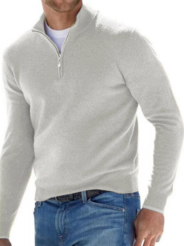 Long Sleeve V Neck Wool Fleece Zipper Men's Casual Top Polo Shirt Shello's Creative Boutique