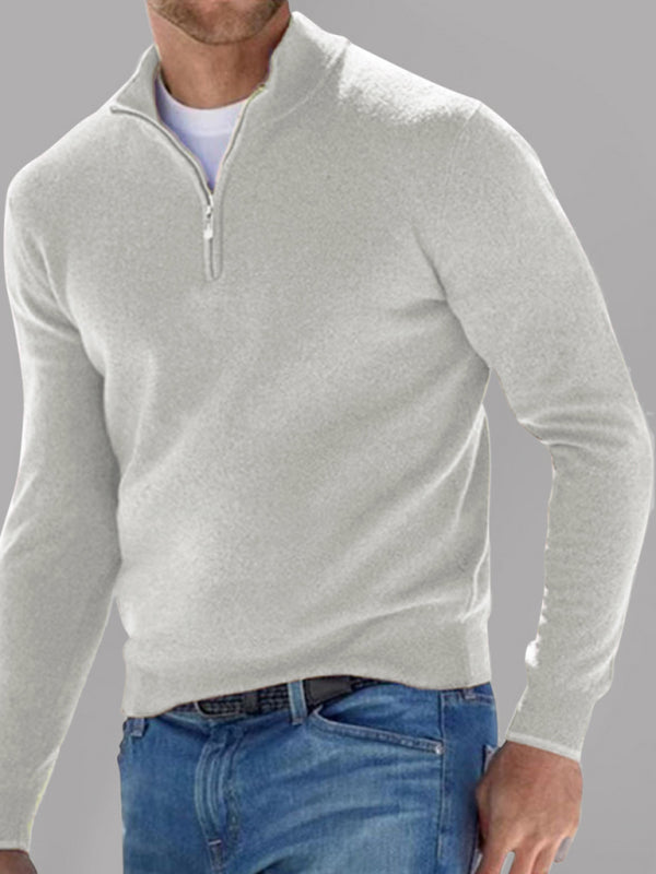 Long Sleeve V Neck Wool Fleece Zipper Men's Casual Top Polo Shirt Shello's Creative Boutique