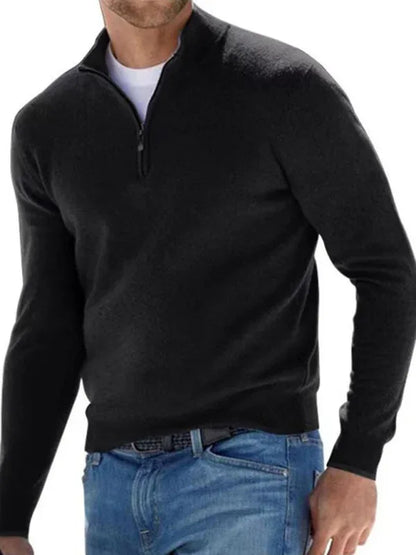 Long Sleeve V Neck Wool Fleece Zipper Men's Casual Polo Shirt - Shello's Creative Boutique