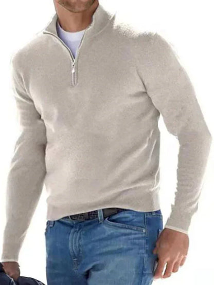 Long Sleeve V Neck Wool Fleece Zipper Men's Casual Polo Shirt - Shello's Creative Boutique