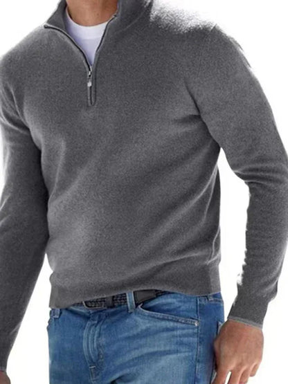Long Sleeve V Neck Wool Fleece Zipper Men's Casual Polo Shirt - Shello's Creative Boutique