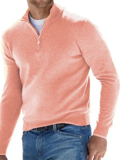 Long Sleeve V Neck Wool Fleece Zipper Men's Casual Polo Shirt - Shello's Creative Boutique
