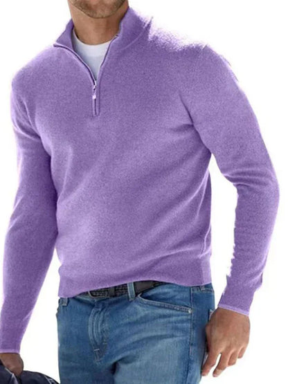 Long Sleeve V Neck Wool Fleece Zipper Men's Casual Polo Shirt - Shello's Creative Boutique