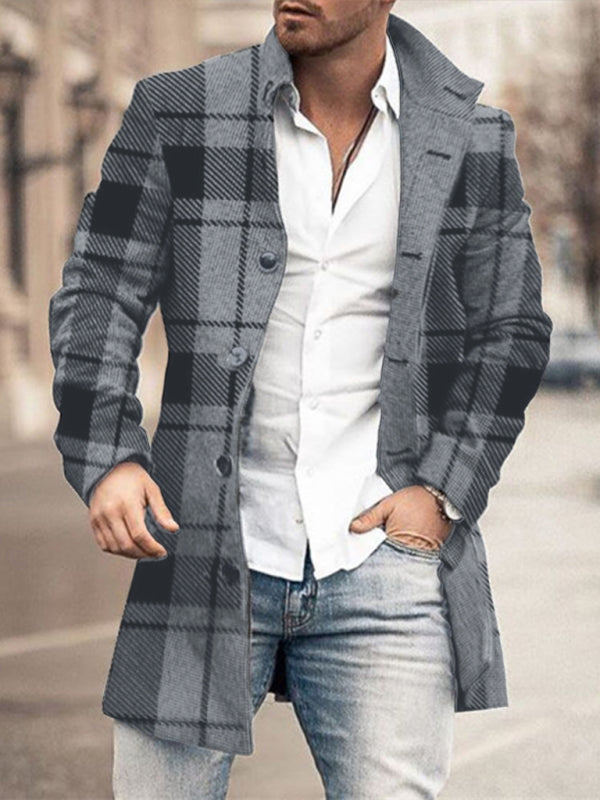 New men's woolen stand collar mid-length pocket casual coat Shello's Creative Boutique
