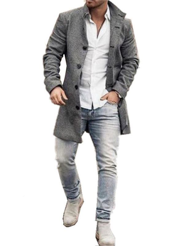 New men's woolen stand collar mid-length pocket casual coat Shello's Creative Boutique
