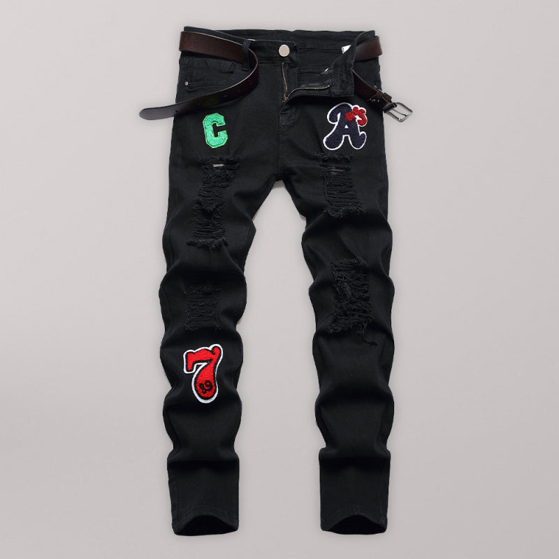 New style Zhangzi pattern micro-elastic high-quality fabric slim fit small straight jeans Shello's Creative Boutique