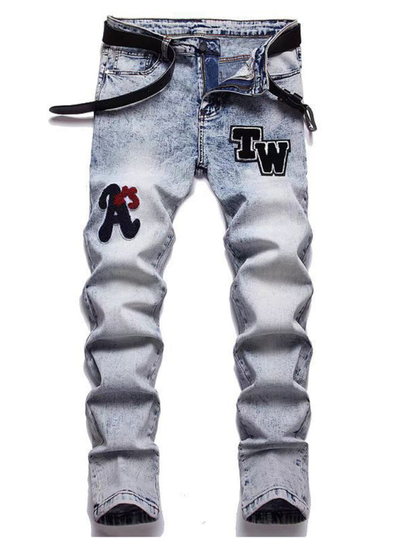New style Zhangzi pattern micro-elastic high-quality fabric slim fit small straight jeans Shello's Creative Boutique