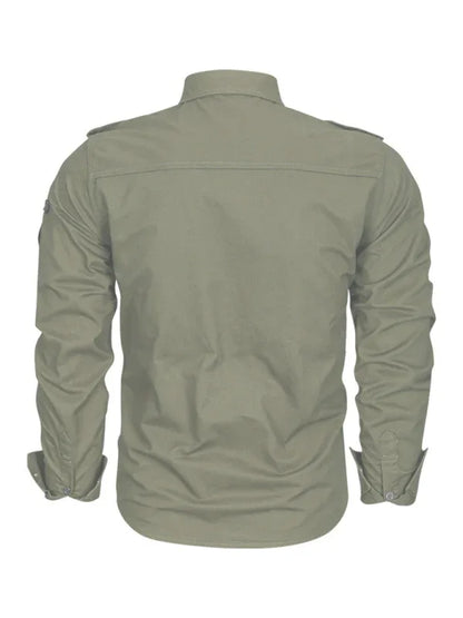 Men's Military Style Cotton Long Sleeve Shirt - Shello's Creative Boutique