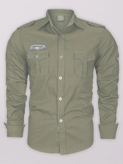 Men's Military Style Cotton Long Sleeve Shirt - Shello's Creative Boutique