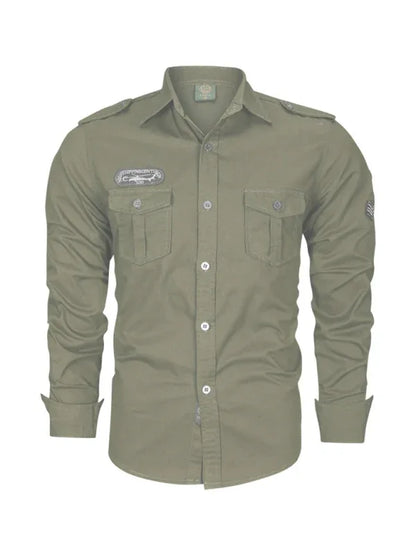 Men's Military Style Cotton Long Sleeve Shirt - Shello's Creative Boutique