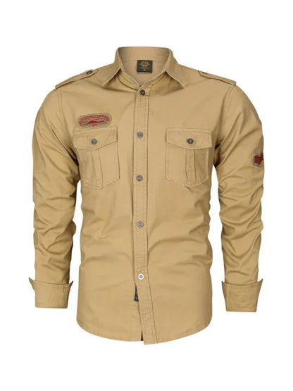 Men's Military Style Cotton Long Sleeve Shirt - Shello's Creative Boutique
