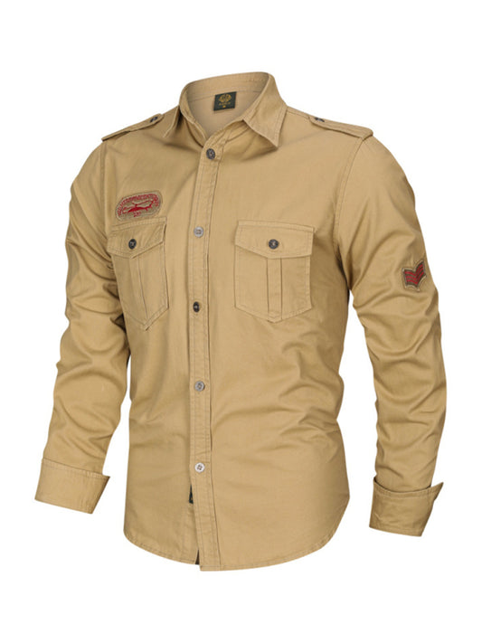 men's military style cotton long sleeve shirt Shello Creative Boutique