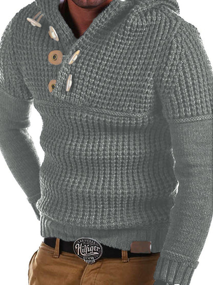 Men's Solid Color Lapel Collar Diagonal Button Horn Button Pullover Sweater Shello's Creative Boutique