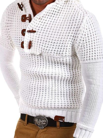 Men's Solid Color Lapel Collar Diagonal Button Horn Button Pullover Sweater Shello's Creative Boutique