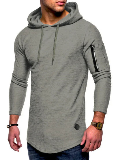 Men's solid color hooded casual long-sleeve T-shirt - Shello's Creative Boutique