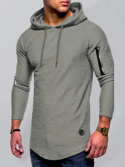 Men's solid color hooded casual long-sleeve T-shirt - Shello's Creative Boutique