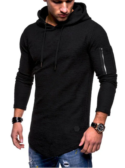 Men's solid color hooded casual long-sleeve T-shirt - Shello's Creative Boutique