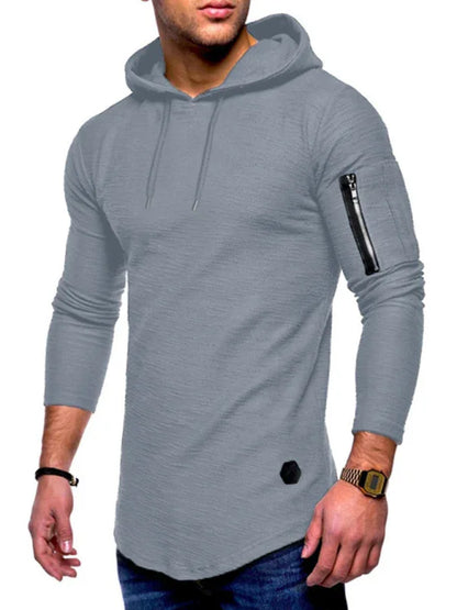 Men's solid color hooded casual long-sleeve T-shirt - Shello's Creative Boutique