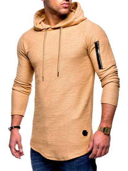 Men's solid color hooded casual long-sleeve T-shirt - Shello's Creative Boutique