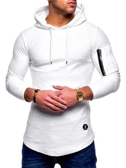 Men's solid color hooded casual long-sleeve T-shirt - Shello's Creative Boutique