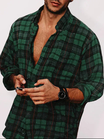Flannel Plaid Men's Long Sleeve Shirt - Shello's Creative Boutique