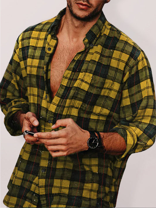 Flannel Plaid Men's Long Sleeve Shirt Shello Creative Boutique