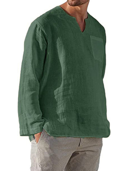 Men's Long Sleeve V Neck Casual Beach Linen Shirt Shello Creative Boutique