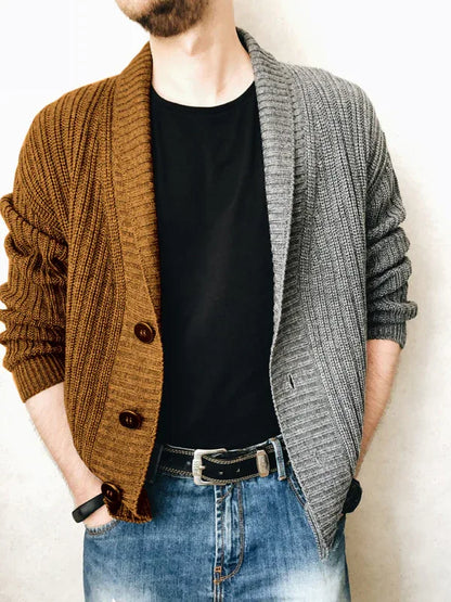 Men's Color Block Single Breasted Casual Knit Cardigan - Shello's Creative Boutique