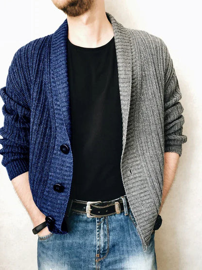 Men's Color Block Single Breasted Casual Knit Cardigan - Shello's Creative Boutique
