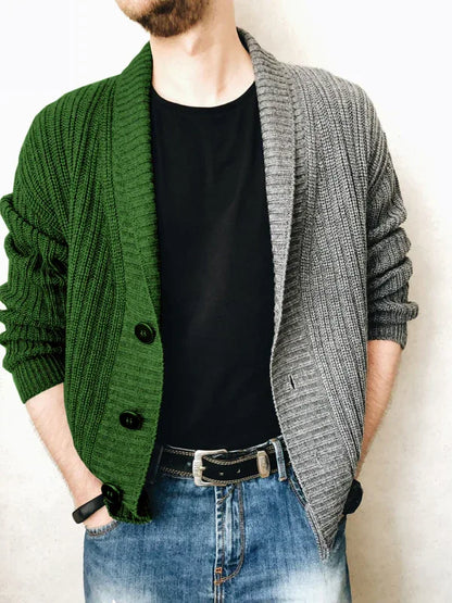 Men's Color Block Single Breasted Casual Knit Cardigan - Shello's Creative Boutique